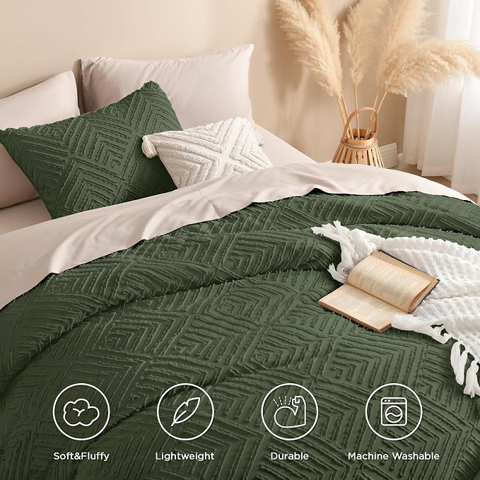 Andency Olive Green California King Comforter Qversized 120''x98'', 3 Pieces - Image 4