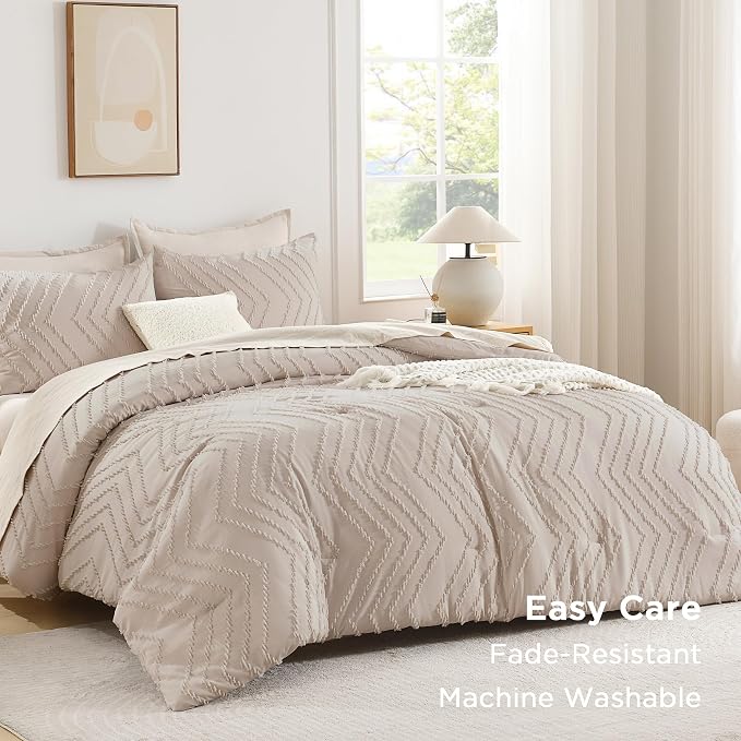 Andency Linen California King Comforter Set, Boho Cal King Soft Warm Tufted - Image 3