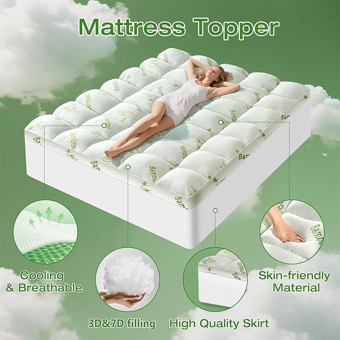 Mattress Topper King Size Viscose Derived from Bamboo, Thick Soft Pillow Top - Image 2