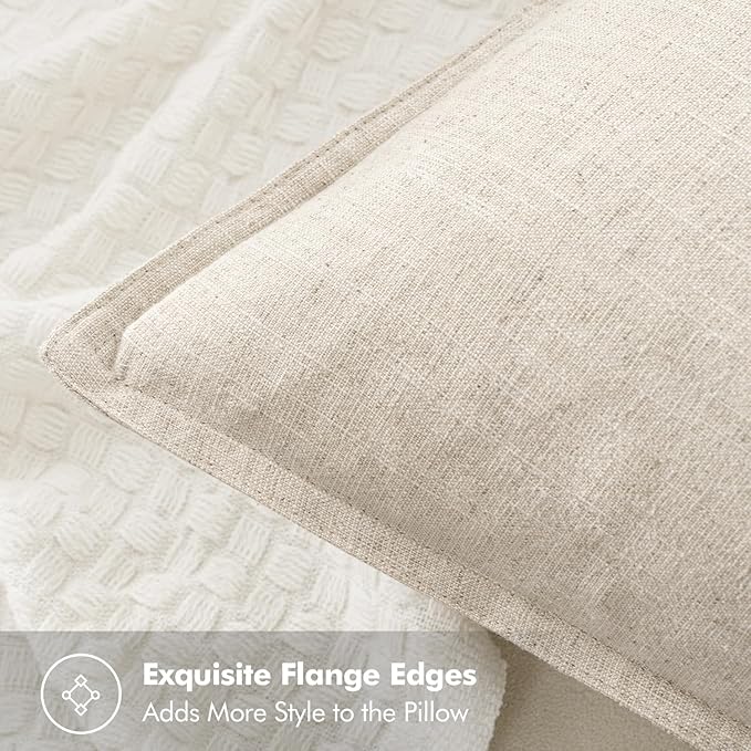 MIULEE Decorative Linen Euro Sham Pillow Covers 22x22 Inch Natural Beige Boho - Image 2