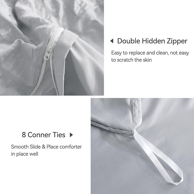 JELLYMONI Light Grey Duvet Cover Queen Size, Soft Breathable Seersucker Duvet - Image 5