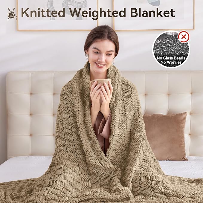 Knitted Weighted Blanket for Adult, No Beads Heavy Blanket 60” x 80'' 20lbs - Image 5