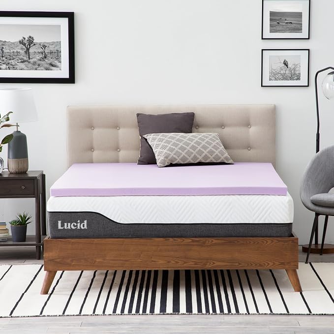 Lucid 2 Inch Lavender Memory Foam Mattress Topper, King Size – Essential Oil by Lucid