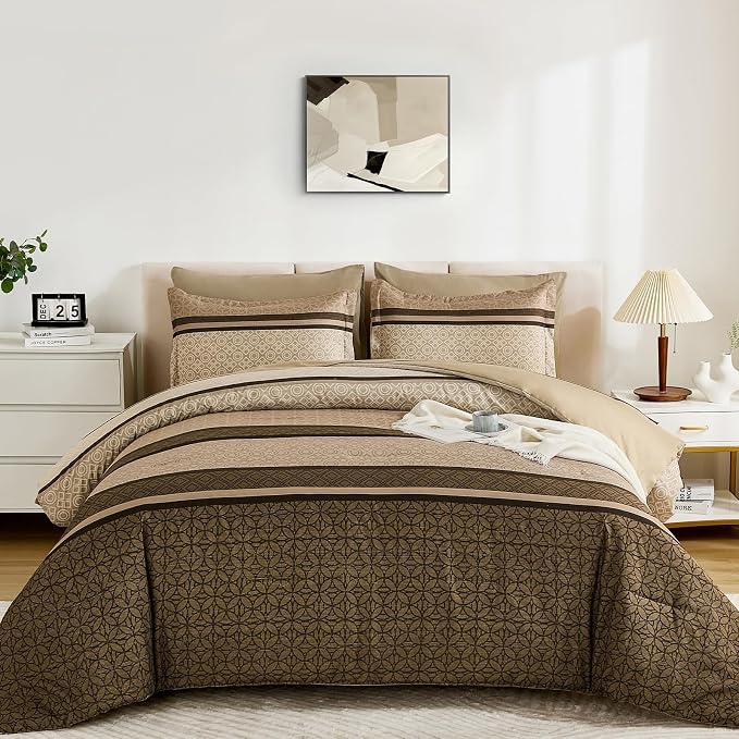 WONGS BEDDING 7 Pieces Comforter Set King Size, Minimalist Geometric Bohemian - Image 2