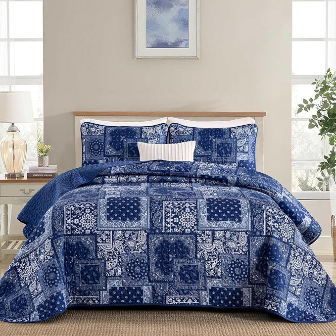 Cottolester King Quilt Set 3 Pieces, Boho Farmhouse Bedspread Soft Microfiber by Cottolester