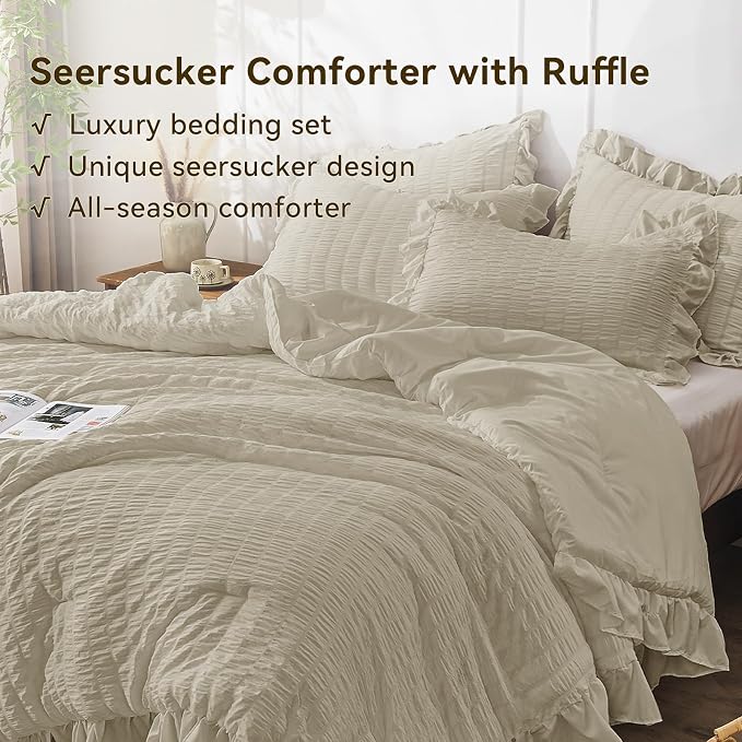 JOLLYVOGUE Twin Size Comforter Set, 2 Pieces Linen Seersucker Lightweight - Image 3