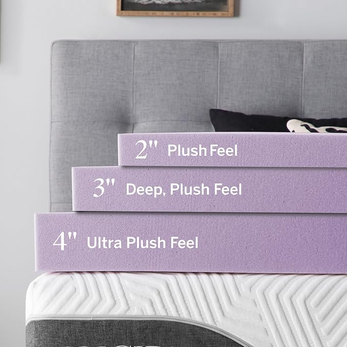 Lucid 3 Inch Lavender Memory Foam Mattress Topper, Queen Size – Essential Oil - Image 3