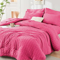 HYMOKEGE Hot Pink Twin Comforter Set Seersucker 5 Pieces, All Season Luxury Bed by HYMOKEGE