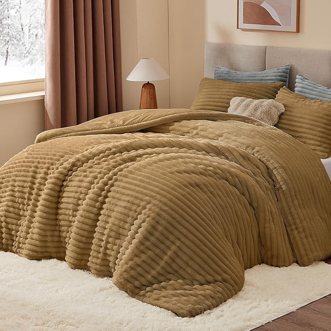 BEDELITE Fleece Full Comforter Set -Super Soft & Warm Fluffy Brown Bedding - Image 3