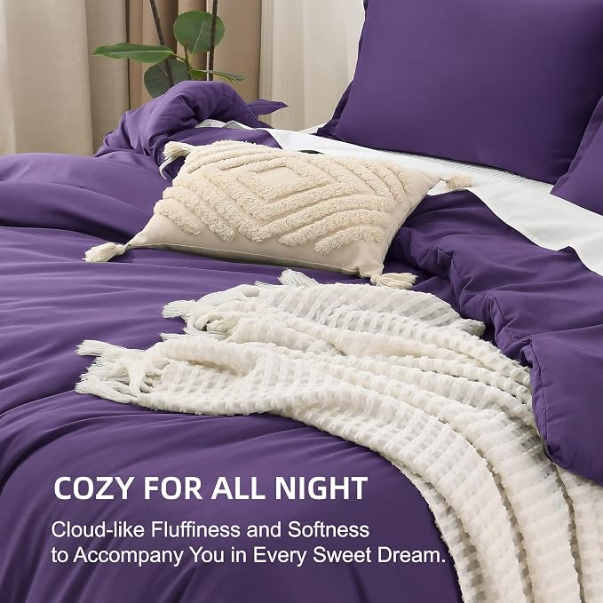 Litanika Dark Violet Purple Comforter Set Queen Size, 3 Pieces Lightweight - Image 7