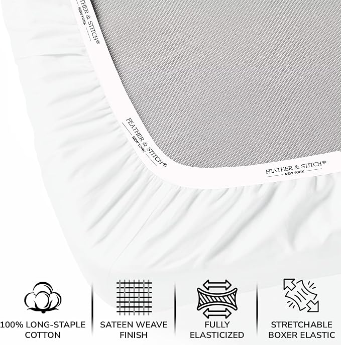 Feather & Stitch Fitted Bottom Sheet Only Queen Size 500 TC-1 Piece 100% Cotton - Image 2