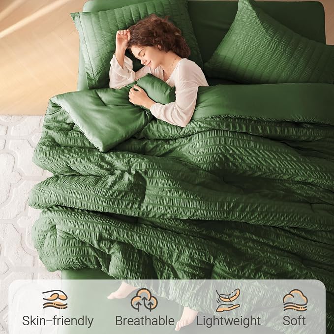 MUXHOMO 5 Pieces Twin Comforter Set, Seersucker Bed in a Bag Twin Size - Image 2