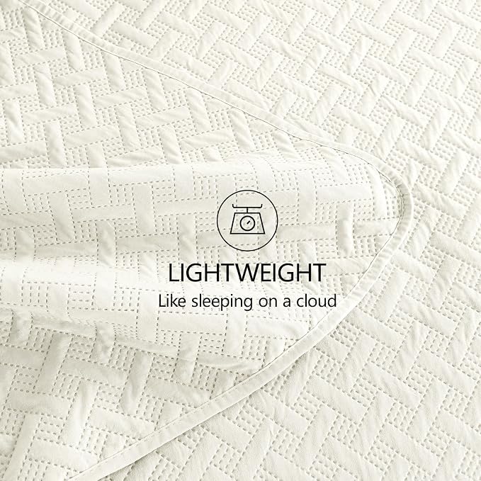 FLYMME Twin Quilt Set, Lightweight Cream Bedspreads, Basket Weave Pattern - Image 6