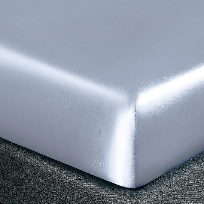 Homiest Baby Blue Satin Fitted Sheet King Size, Deep Pocket, Luxury & Ultra - Image 3