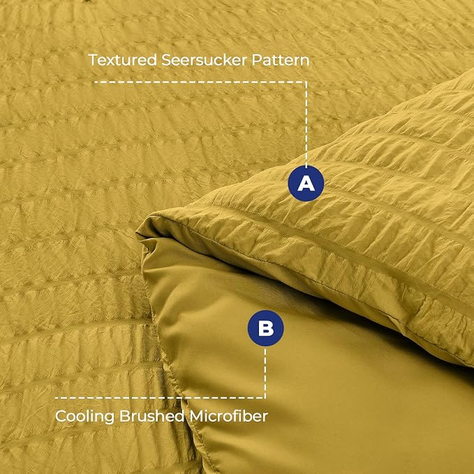HYMOKEGE Mustard Yellow Twin XL Comforter Set Seersucker 5 Pieces, All Season - Image 4
