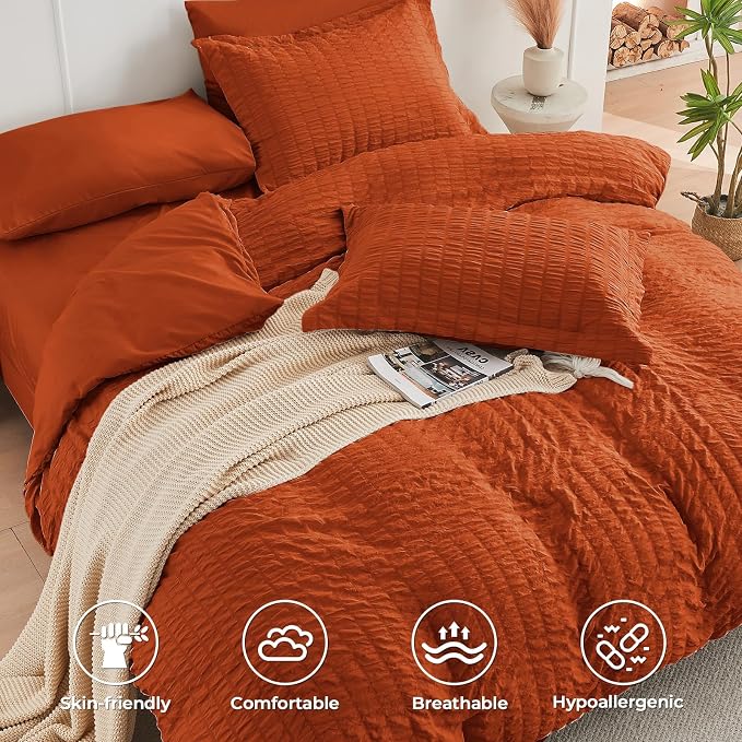HYMOKEGE Burnt Orange Twin XL Comforter Set Seersucker 5 Pieces, All Season - Image 3