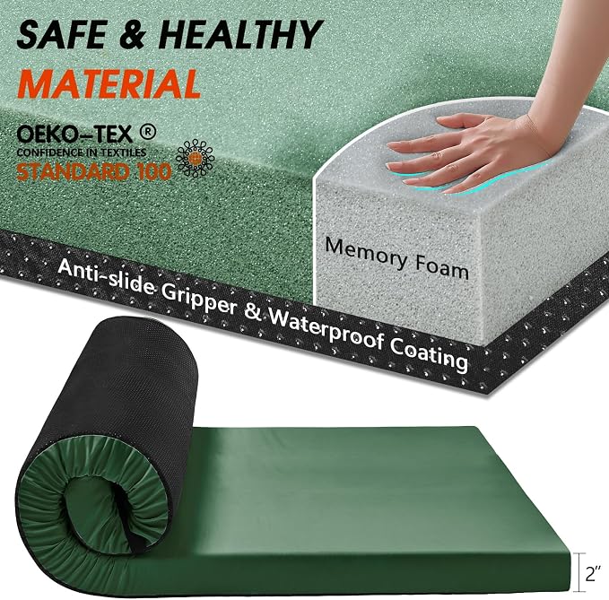 CYMULA Camping Cot Mattress 2in Memory Foam Sleeping Pad, Soft Warm Non-Slip - Image 8