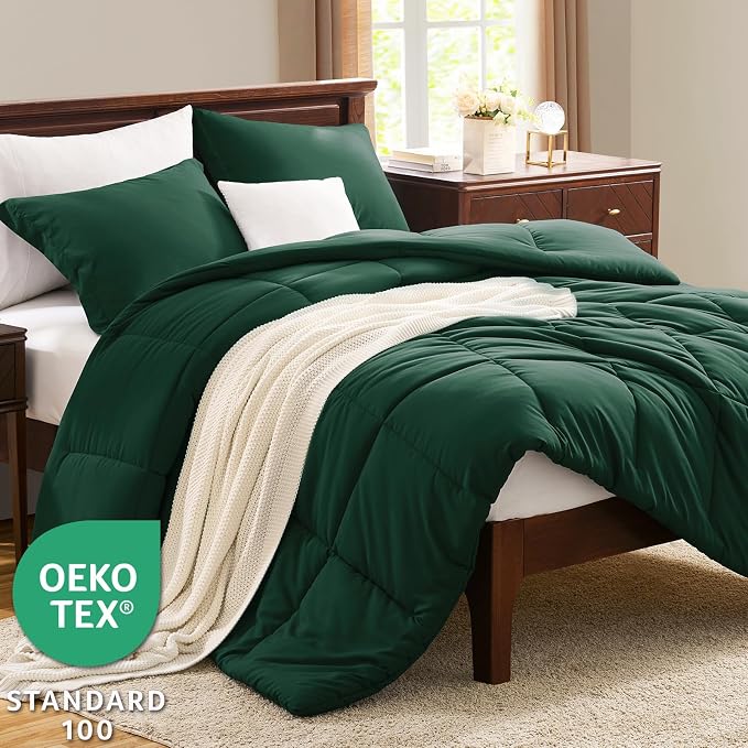 CozyLux Oversized King Comforter Set, 3 Pieces Emerald Green 120x98 Box - Image 3
