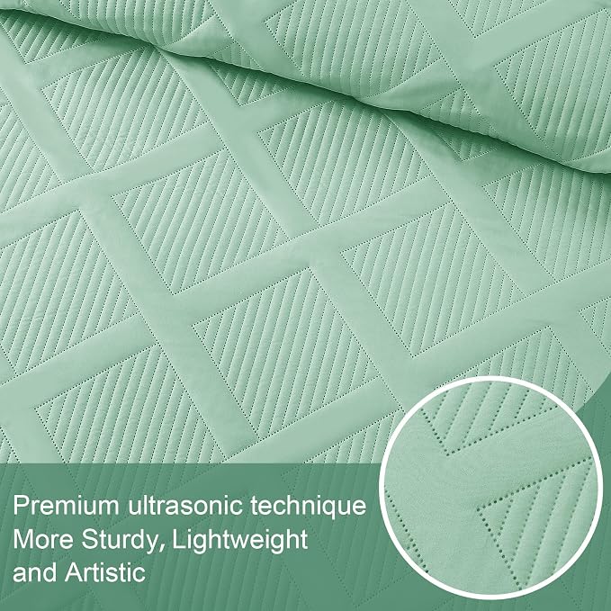 Exclusivo Mezcla Oversized King Quilt Set- Light Green Cal King Quilts Bedding - Image 4