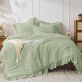 JOLLYVOGUE Sage Green Queen Comforter Set, 3 Pieces Seersucker Comforters Queen by JOLLYVOGUE