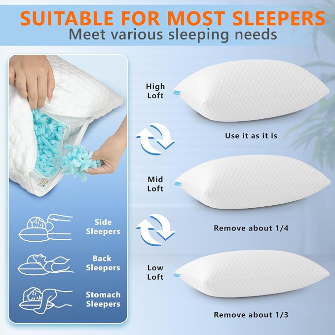 UYWO Cooling Memory Foam Pillows Firm and Soft, Queen Size 1 Pack, Original - Image 6