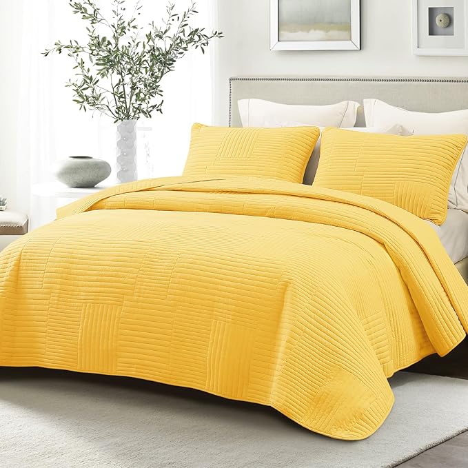 Whale Flotilla Ultra Soft King Quilt Bedding Set, Lightweight Microfiber Yellow by WHALEFLOTILLA