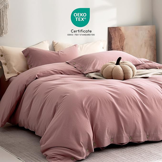 JELLYMONI 100% Washed Cotton Duvet Cover Twin – Soft, Breathable Linen-Look - Image 2