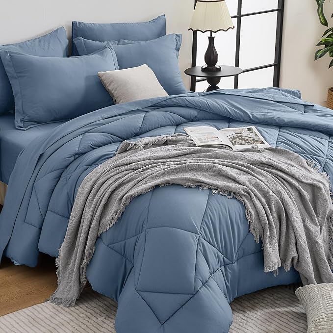 HEVUMYI Dusty Blue Queen Comforter Set by HEVUMYI