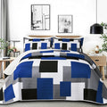 Tyrot 3 Piece Blue White Grey Quilt Set California King Size Black White by TyrotHomeDecor