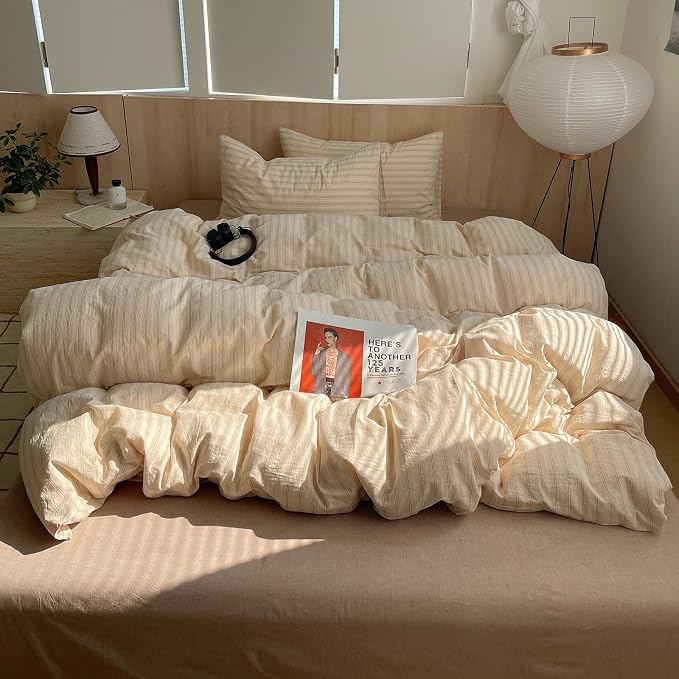 mixinni Retro Striped Duvet Cover Set Queen Size - Image 2