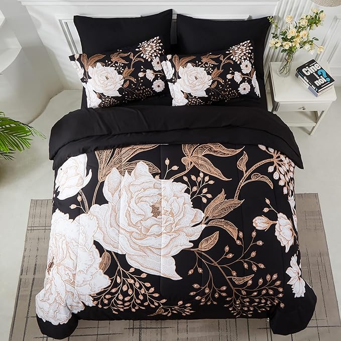 Yogeneg 7 Piece Bed in a Bag Queen Comforter Set Botanical Floral Bedding Set - Image 3