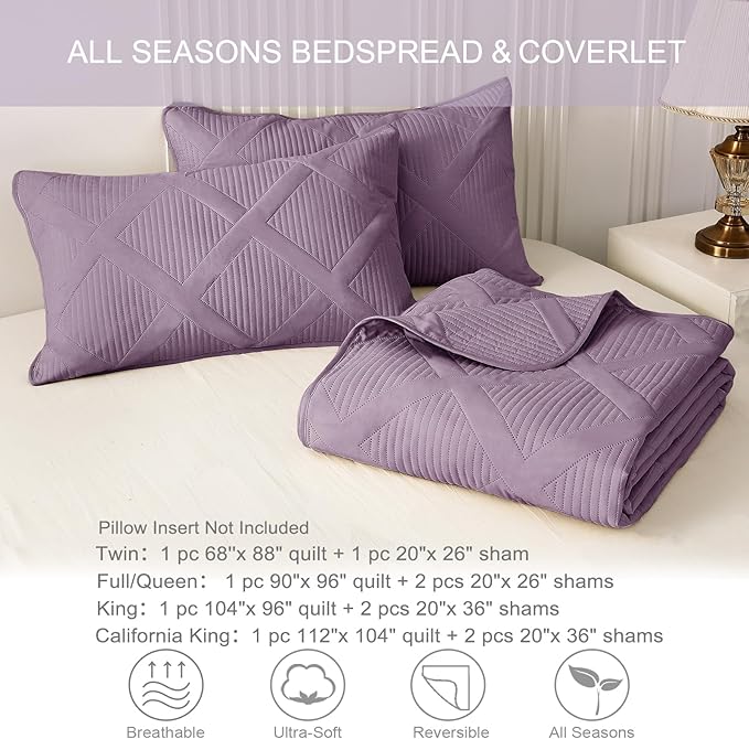 Exclusivo Mezcla Quilt Set Oversized King Size, 3 Pieces Dusty Lavender Cal - Image 6