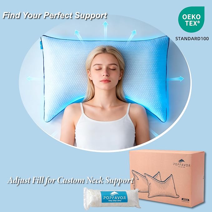 Cooling Pillow Queen Size Set of 2, Shredded Memory Foam Adjustable Loft - Image 5