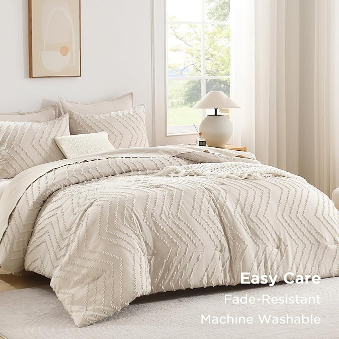Andency Oversized Queen Comforter Set, 3 Pieces Aesthetic Chevron Farmhouse - Image 3