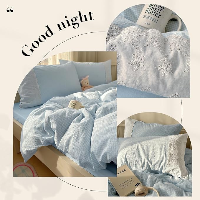 mixinni Blue White Gingham Duvet Cover Twin XL Size - Image 5