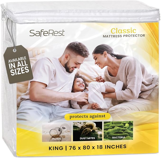 SafeRest Waterproof Mattress Protector King Size – Absorbent Breathable Soft by SafeRest
