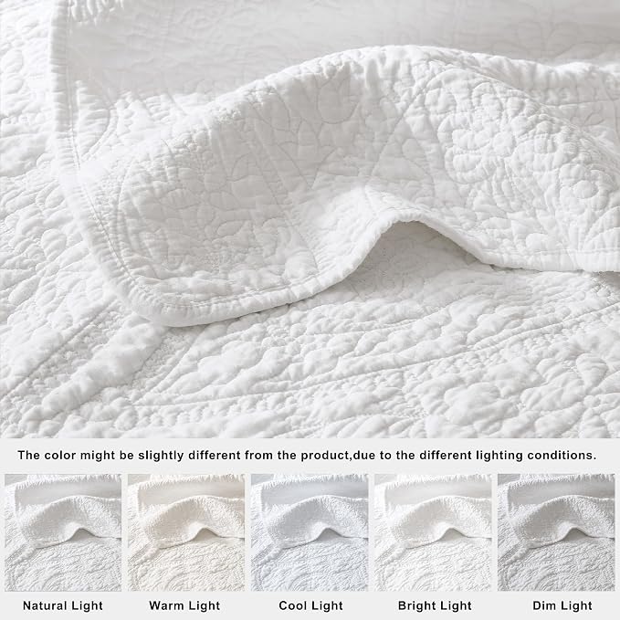 palassio White Paisley 100% Cotton Quilt Twin Size Bedding Sets - Image 6