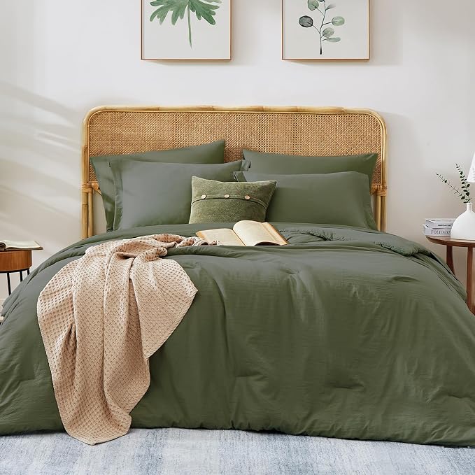 WRENSONGE Super King Comforter Set- 7 Pieces Soft Olive Green Bed in a Bag - Image 2