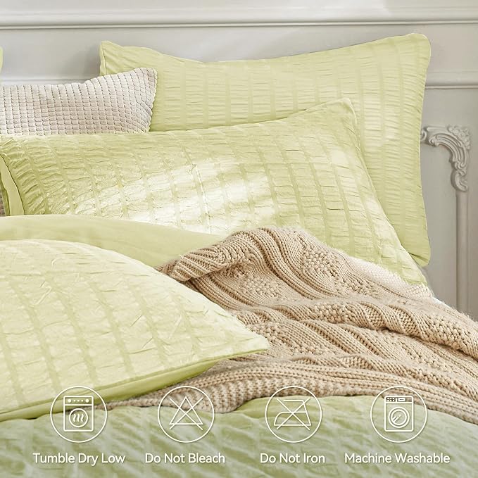 JELLYMONI Light Yellow Duvet Cover King Size, Soft Breathable Seersucker Duvet - Image 4