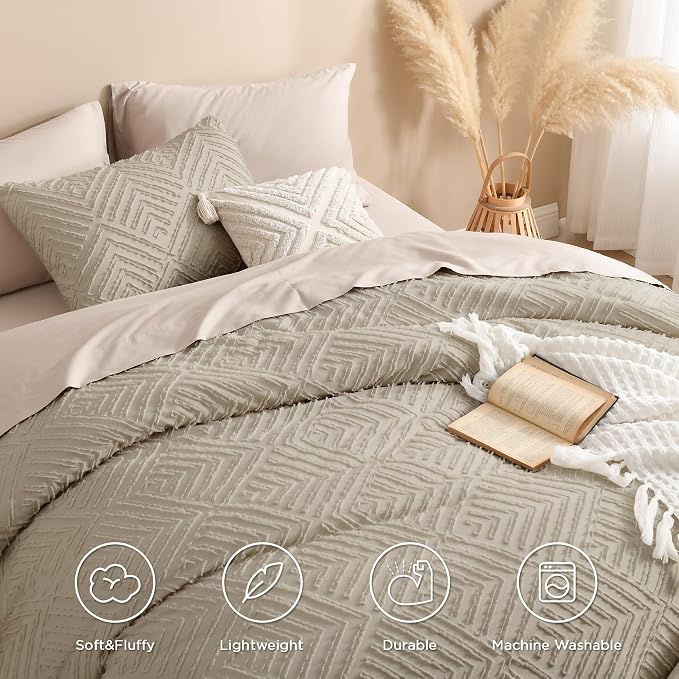 Andency Oversized King Comforter 120''x98'', 3 Pieces Oatmeal Soft Boho Bedding - Image 4