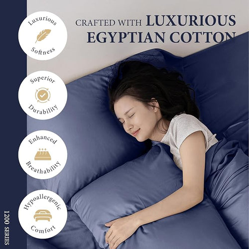 100% Egyptian Cotton Pillow Cases Standard/Queen Size Set of 2 - Image 2