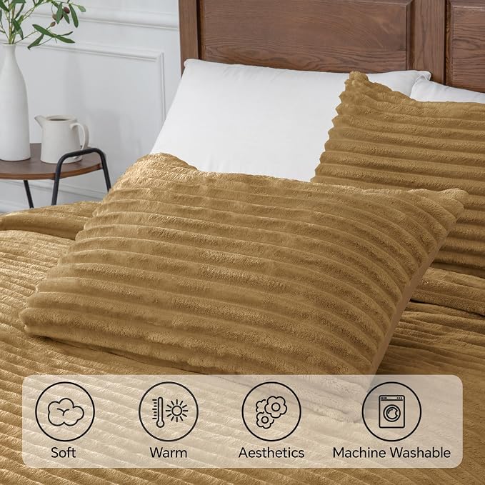 BEDELITE Fleece Full Comforter Set -Super Soft & Warm Fluffy Brown Bedding - Image 5