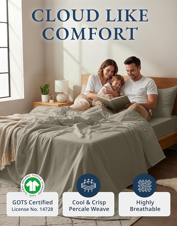 LANE LINEN 100% Organic Cotton Eco Friendly Full Size Sheet & Pillowcase Sets - Image 2