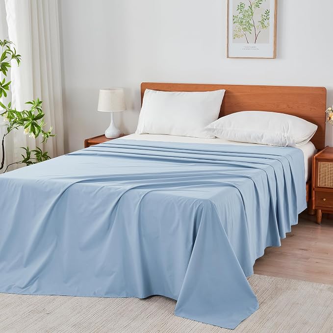 King Size Flat Sheet 2 Pack, 100% Cotton Percale Flat Bed Sheet, Breathable - Image 8