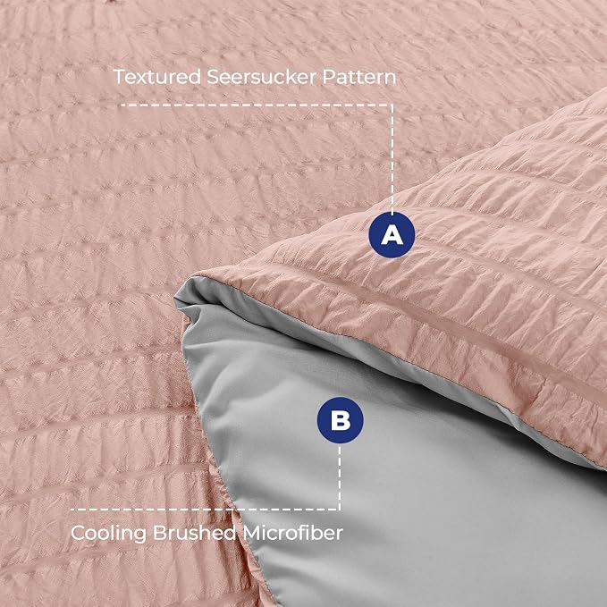 HYMOKEGE Rose Gold/Light Grey Queen Comforter Set Seersucker 7 Pieces, All - Image 4