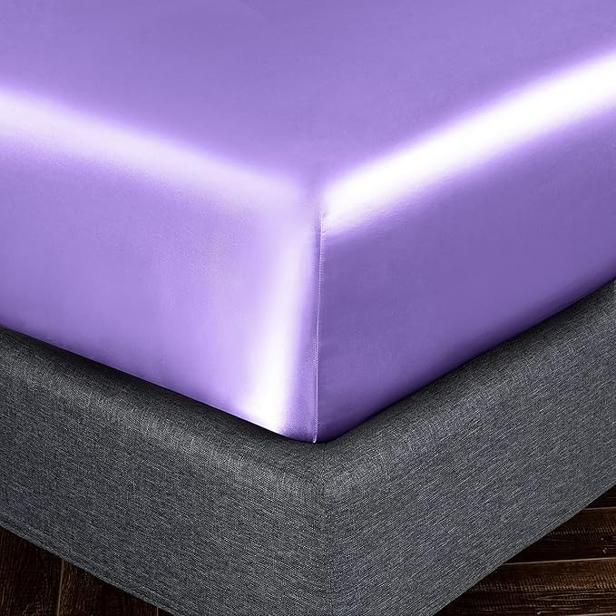 Homiest Lavender Satin Fitted Twin XL Size Bed Sheet, Deep Pocket, Luxury & - Image 3