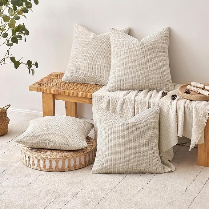 MIULEE Pack of 4 Couch Throw Pillow Covers 18x18 Inch Cream Soft Decorative - Image 4
