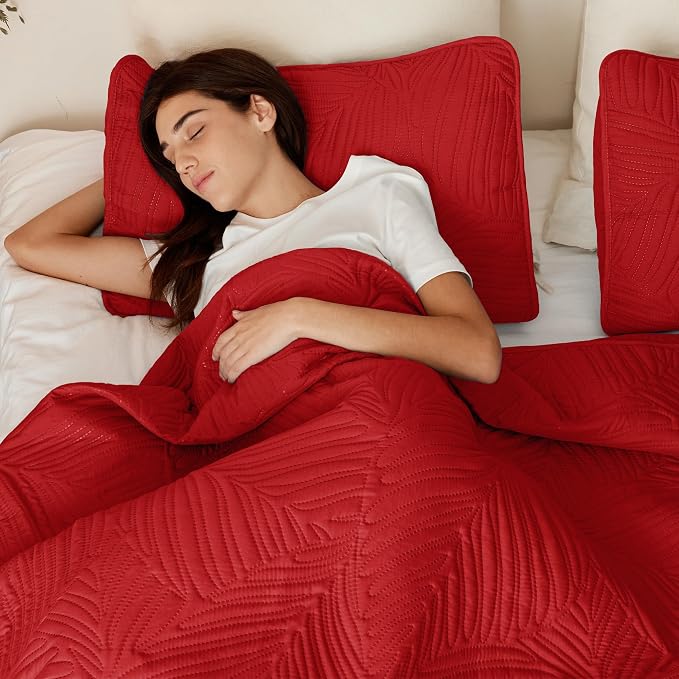 Exclusivo Mezcla King Size Quilt Bedding Set, Lightweight Red Quilts King Size - Image 4