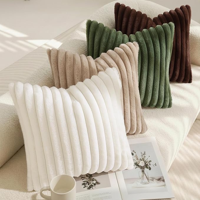decorUhome Cozy Faux Fur Throw Pillow Covers 24x24 Set of 2 Decorative Soft - Image 5