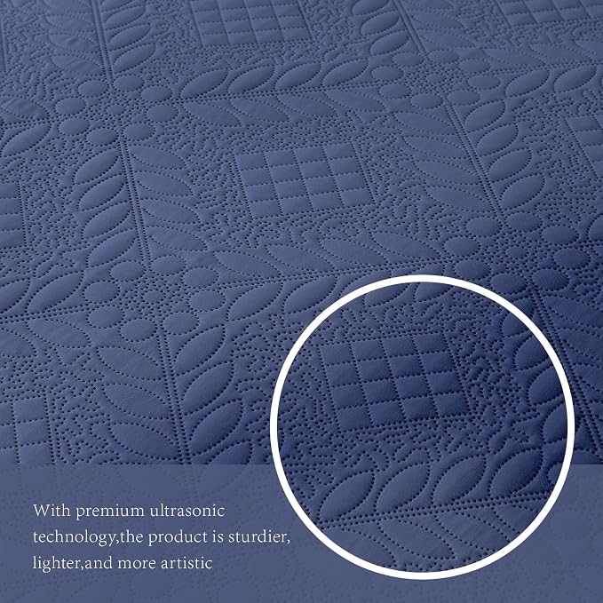 FLYMME Full Queen Quilt Bedding Set, Lightweight Navy Blue Bedspreads, Vintage - Image 6